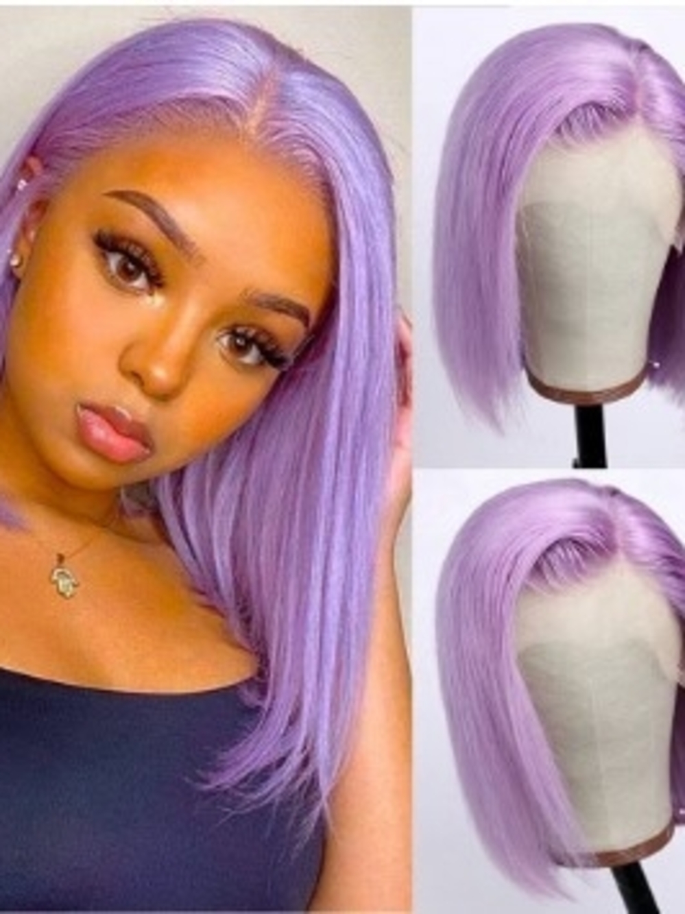 10 Inch, 13x4 Lavender Straight Bob Lace Front Wig - 100% Human Hair